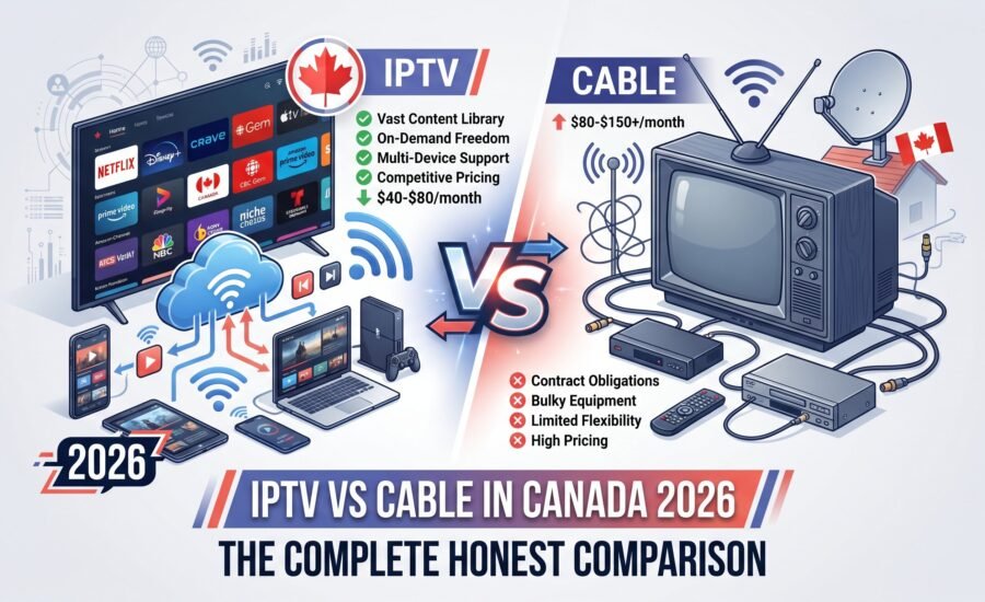 IPTV vs cable Canada 2026 comparison guide showing costs, channels, and reliability differences for Canadian cord-cutters